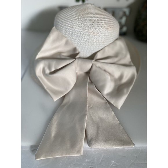 Vintage Large Satin Ivory Bow For Belt Formal Dress Hat Wedding or Belt 9"x10" - Picture 8 of 16